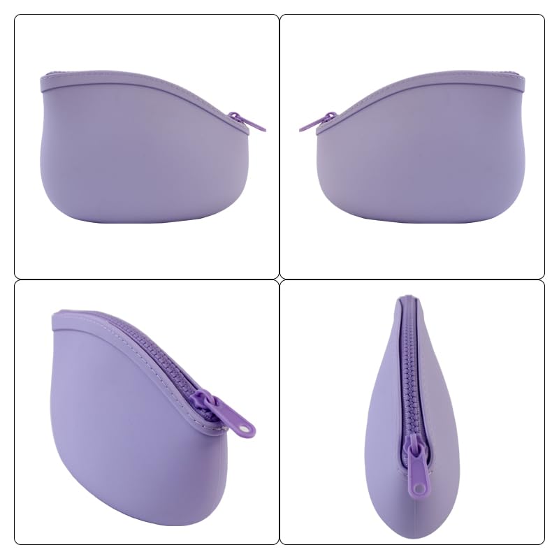 WHHJM Small Makeup Bag Premium Silicone Purse Bag Multifunctional Essential Bag Zipper Pouch Water and Heat Resistant (Purple) - Image 4